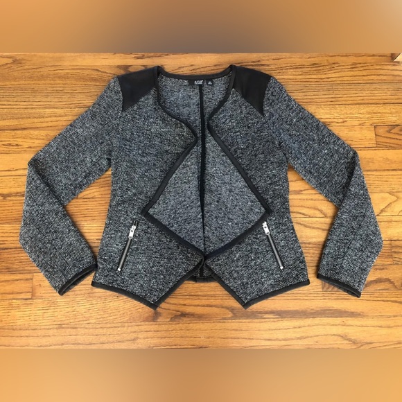 JCPenney A.n.a. Black White Tweed Faux Leather Open Blazer Jacket Women’s XS - Picture 1 of 7